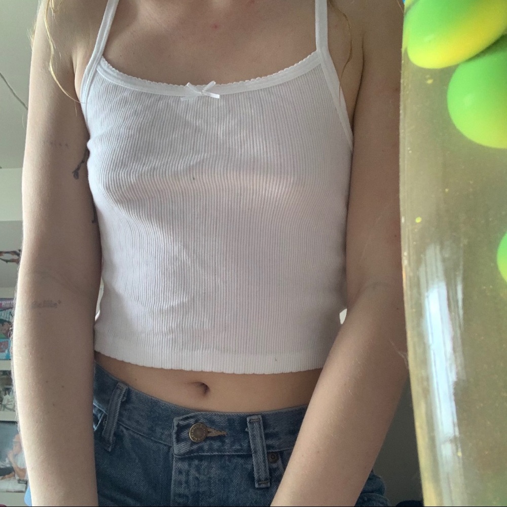 Brandy melville white tank top with little bow <3